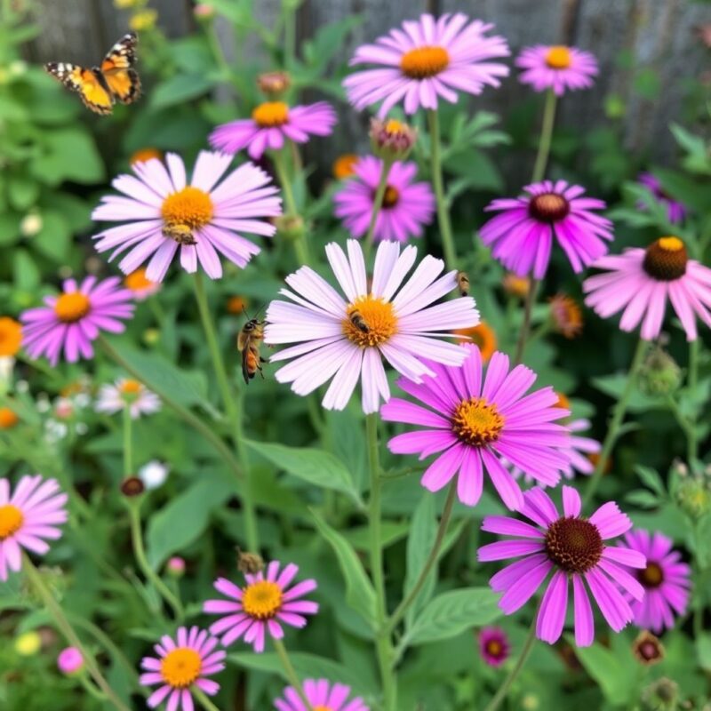 Backyard wildflower bed with butterflies and bees